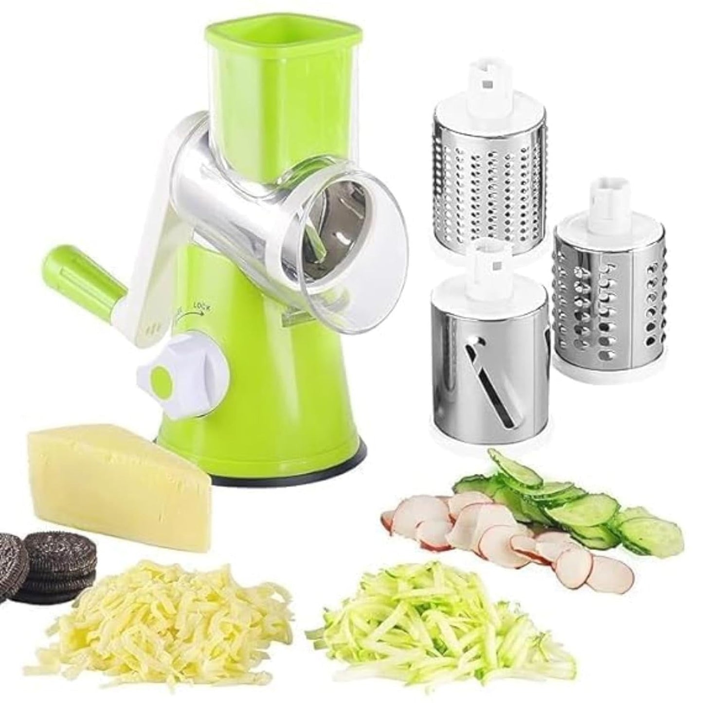 Manual 3‑in‑1 Vegetable Cutter & Drum Grater | Round Slicer