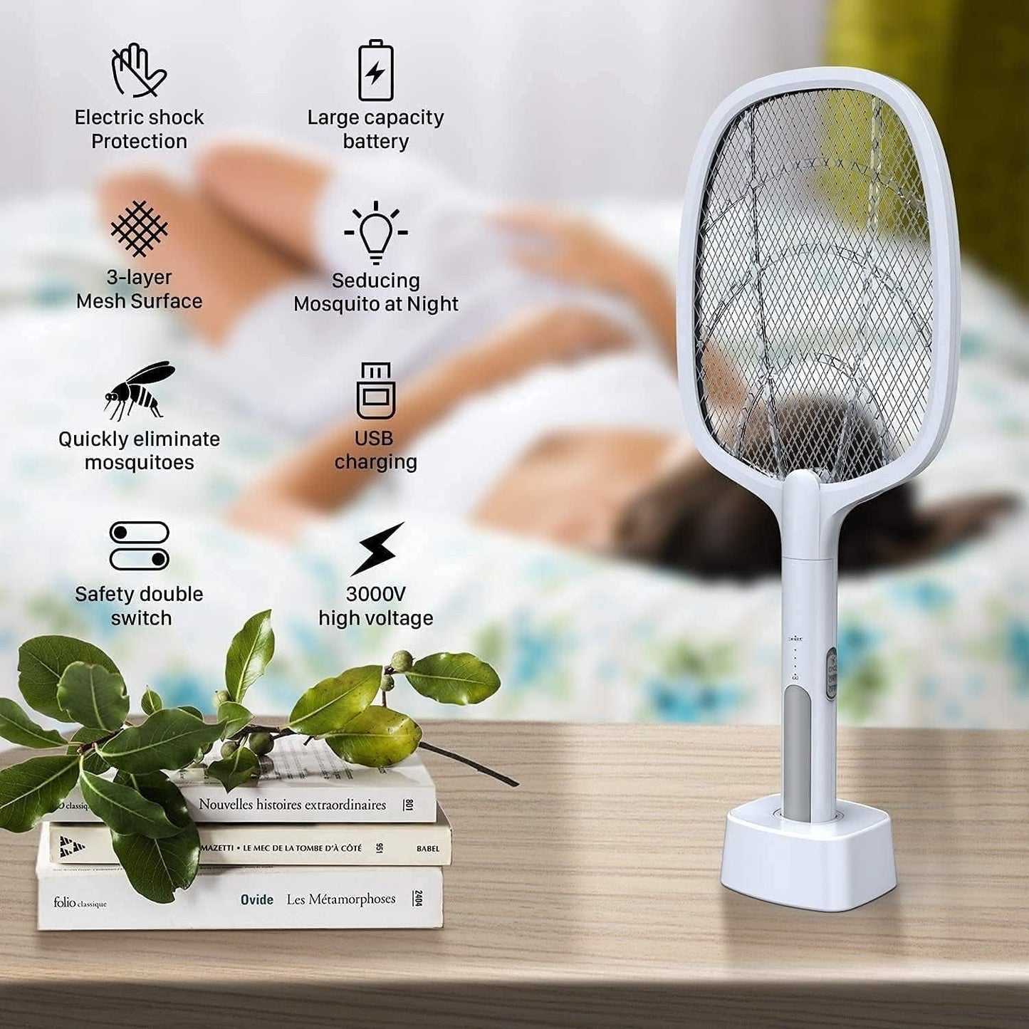 Mosquito Killer Swatter 2 In 1 Rechargeable Electric Racket And Lamp