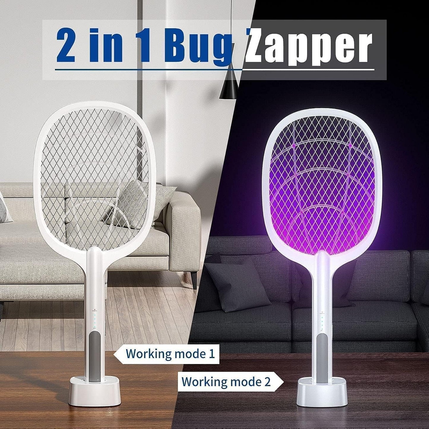 Mosquito Killer Swatter 2 In 1 Rechargeable Electric Racket And Lamp