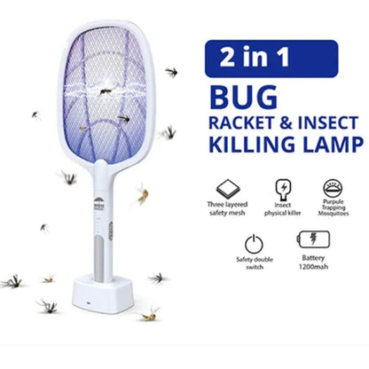Mosquito Killer Swatter 2 In 1 Rechargeable Electric Racket And Lamp