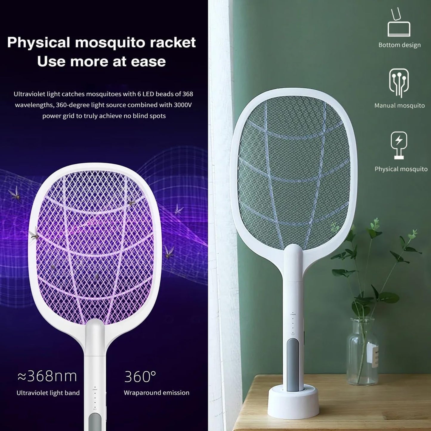 Mosquito Killer Swatter 2 In 1 Rechargeable Electric Racket And Lamp