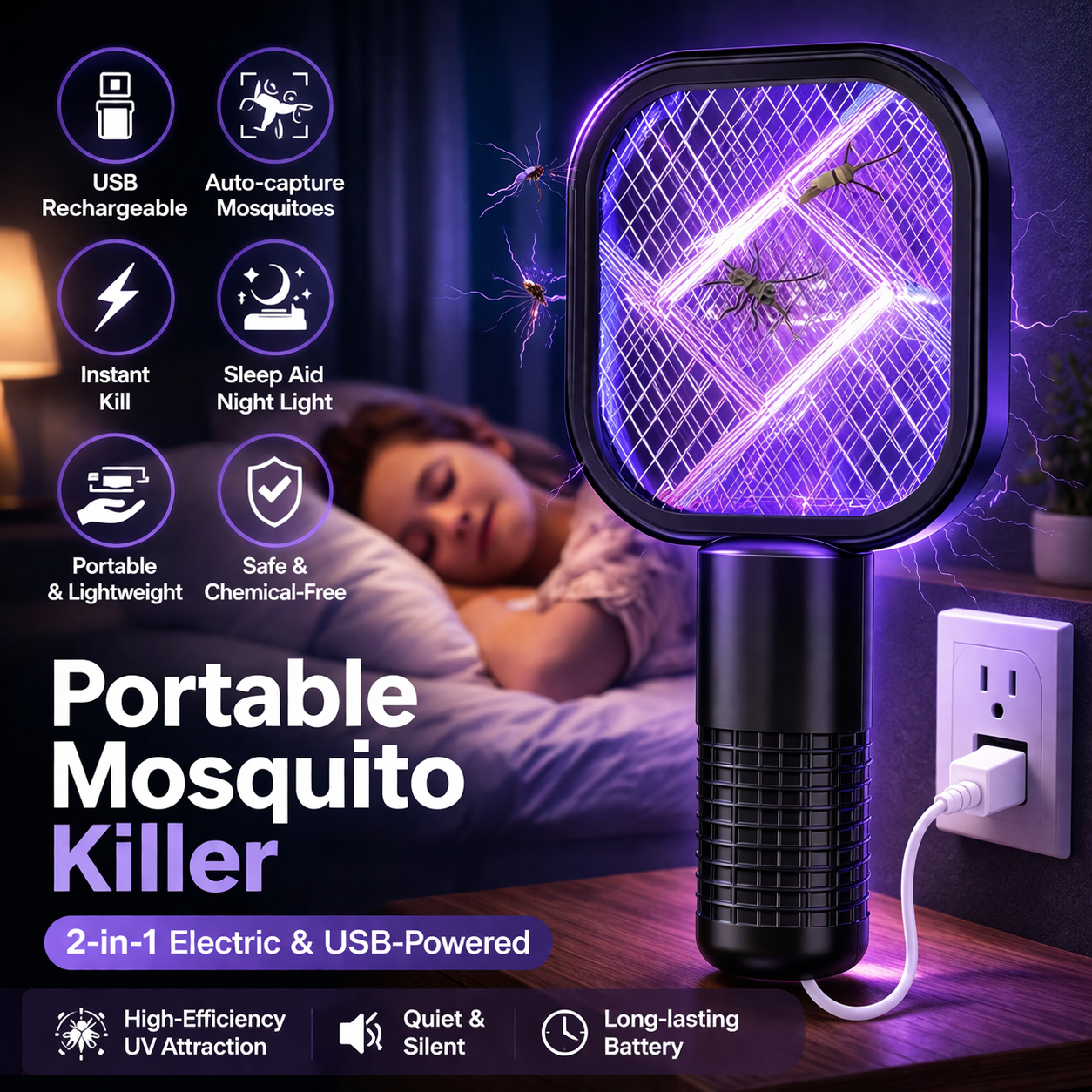 Electric Mini USB Mosquito Killer Racquet Lamp