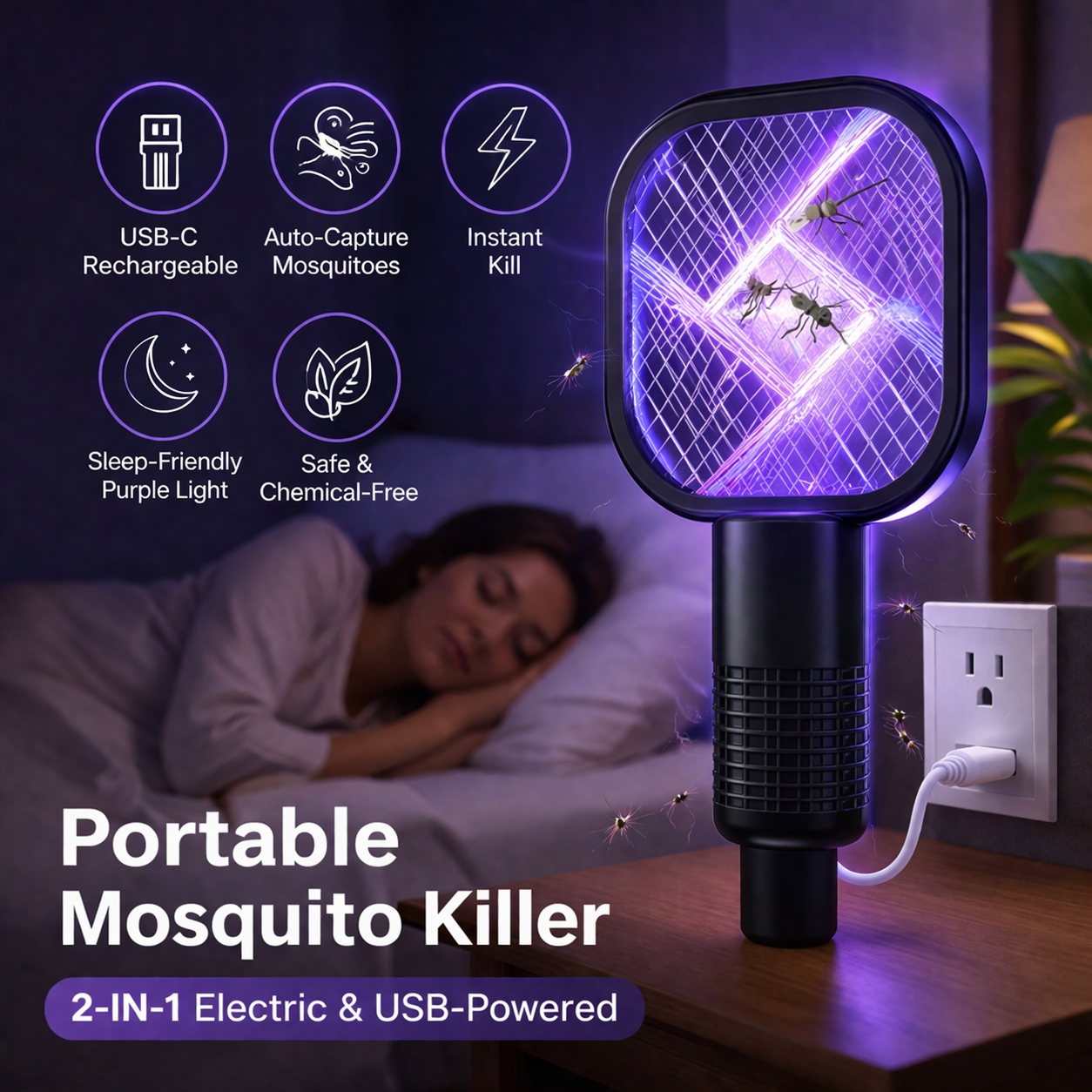 Electric Mini USB Mosquito Killer Racquet Lamp